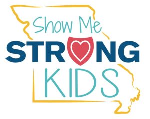 A yellow outline of the state of Missouri with "Show me Strong Kids" in the middle